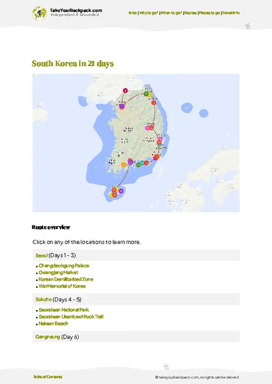 example page 4 from our offline Travel Guide for South Korea